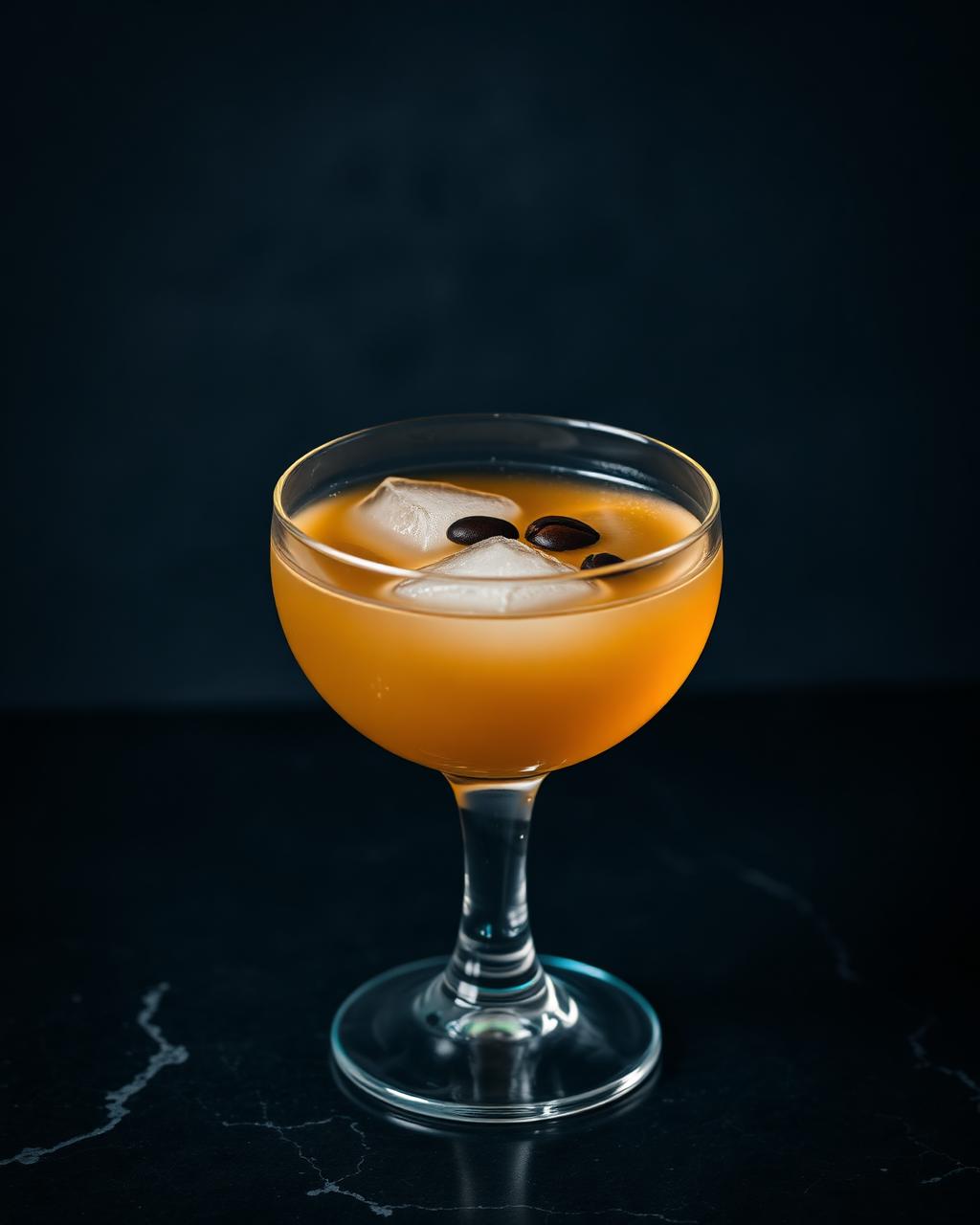 Vodkadrink i coupeglas med kaffebönor